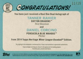 2014 Topps Heritage Minor League - Real One Dual Autographs #RDOA-RC Tanner Rahier / Daniel Corcino Back