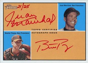2010 Topps Heritage - Real One Dual Autographs #RODA-MP Juan Marichal / Buster Posey Front