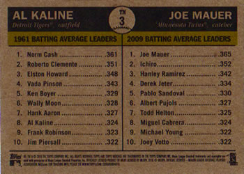 2010 Topps Heritage - Then and Now #TN3 Al Kaline / Joe Mauer Back