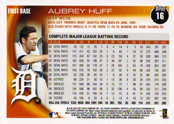 2010 Topps Opening Day #16 Aubrey Huff Back