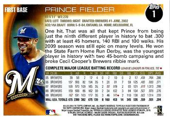 2010 Topps Opening Day #1 Prince Fielder Back