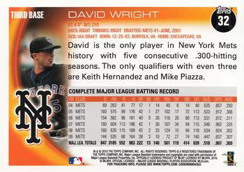 2010 Topps Opening Day #32 David Wright Back