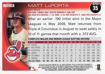 2010 Topps Opening Day #35 Matt LaPorta Back