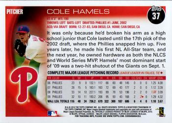 2010 Topps Opening Day #37 Cole Hamels Back