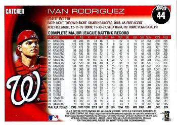 2010 Topps Opening Day #44 Ivan Rodriguez Back