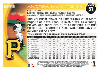 2010 Topps Opening Day #51 Andrew McCutchen Back