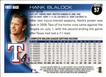 2010 Topps Opening Day #57 Hank Blalock Back
