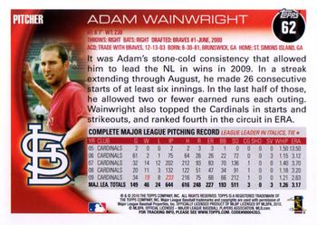 2010 Topps Opening Day #62 Adam Wainwright Back