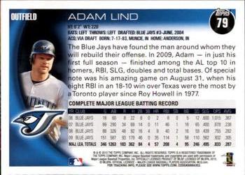 2010 Topps Opening Day #79 Adam Lind Back