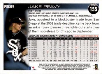 2010 Topps Opening Day #155 Jake Peavy Back