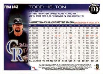 2010 Topps Opening Day #173 Todd Helton Back