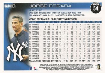 2010 Topps Opening Day #54 Jorge Posada Back