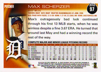 2010 Topps Opening Day #97 Max Scherzer Back
