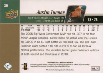 2010 Upper Deck #39 Justin Turner Back