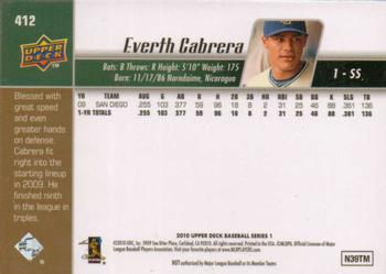 2010 Upper Deck #412 Everth Cabrera Back