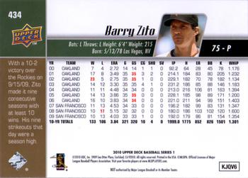 2010 Upper Deck #434 Barry Zito Back