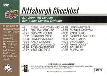 2010 Upper Deck #592 Pirates Checklist (Zach Duke / Ryan Doumit) Back