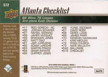 2010 Upper Deck #572 Braves Checklist (Chipper Jones / Kenshin Kawakami) Back