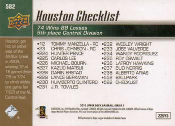 2010 Upper Deck #582 Astros Checklist (Lance Berkman / Roy Oswalt) Back
