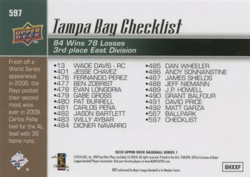 2010 Upper Deck #597 Rays Checklist (Evan Longoria / James Shields) Back