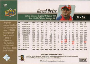 2010 Upper Deck #92 David Ortiz Back