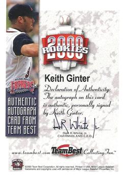 2000 Team Best Rookies - Autographs #NNO Keith Ginter Back