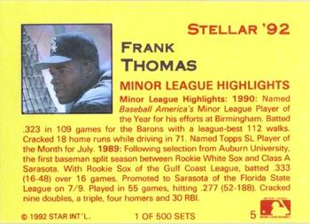 1992 Star Stellar #5 Frank Thomas Back