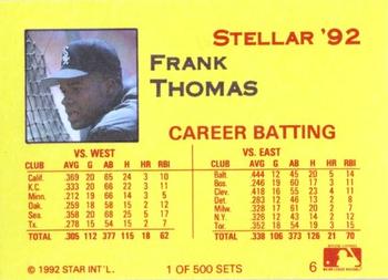 1992 Star Stellar #6 Frank Thomas Back
