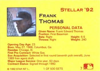 1992 Star Stellar #7 Frank Thomas Back