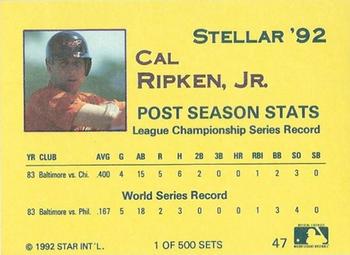 1992 Star Stellar #47 Cal Ripken Jr. Back