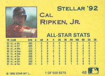1992 Star Stellar #48 Cal Ripken Jr. Back