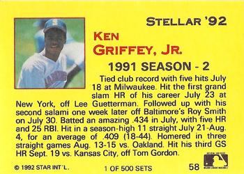 1992 Star Stellar #58 Ken Griffey Jr. Back