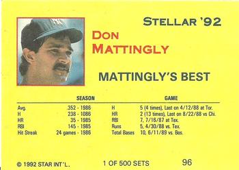 1992 Star Stellar #96 Don Mattingly Back