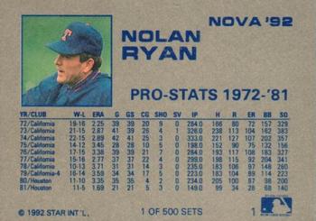 1992 Star Nova #1 Nolan Ryan Back
