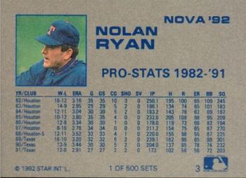 1992 Star Nova #3 Nolan Ryan Back