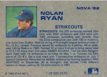 1992 Star Nova #6 Nolan Ryan Back