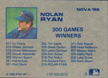 1992 Star Nova #9 Nolan Ryan Back