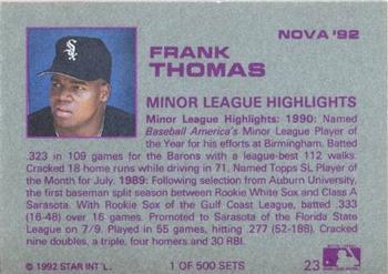 1992 Star Nova #23 Frank Thomas Back