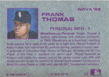 1992 Star Nova #26 Frank Thomas Back
