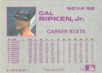 1992 Star Nova #73 Cal Ripken Jr. Back