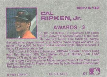 1992 Star Nova #81 Cal Ripken Jr. Back