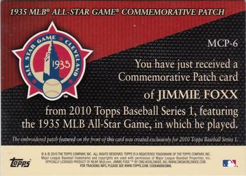 2010 Topps - Manufactured Commemorative Patch #MCP-6 Jimmie Foxx Back
