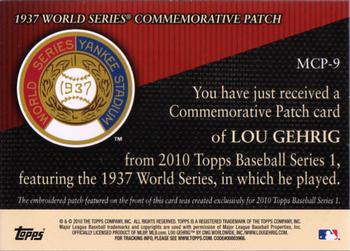 2010 Topps - Manufactured Commemorative Patch #MCP-9 Lou Gehrig Back