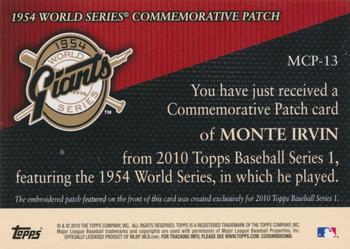 2010 Topps - Manufactured Commemorative Patch #MCP-13 Monte Irvin Back