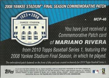 2010 Topps - Manufactured Commemorative Patch #MCP-46 Mariano Rivera Back