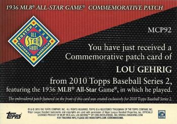 2010 Topps - Manufactured Commemorative Patch #MCP92 Lou Gehrig Back