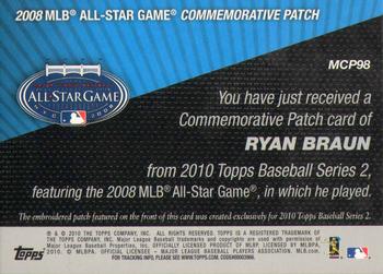2010 Topps - Manufactured Commemorative Patch #MCP98 Ryan Braun Back