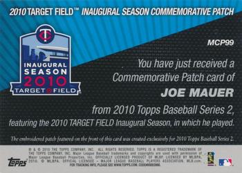 2010 Topps - Manufactured Commemorative Patch #MCP99 Joe Mauer Back