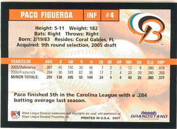 2007 Grandstand Bowie Baysox #NNO Paco Figueroa Back