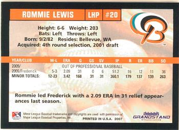 2007 Grandstand Bowie Baysox #NNO Rommie Lewis Back